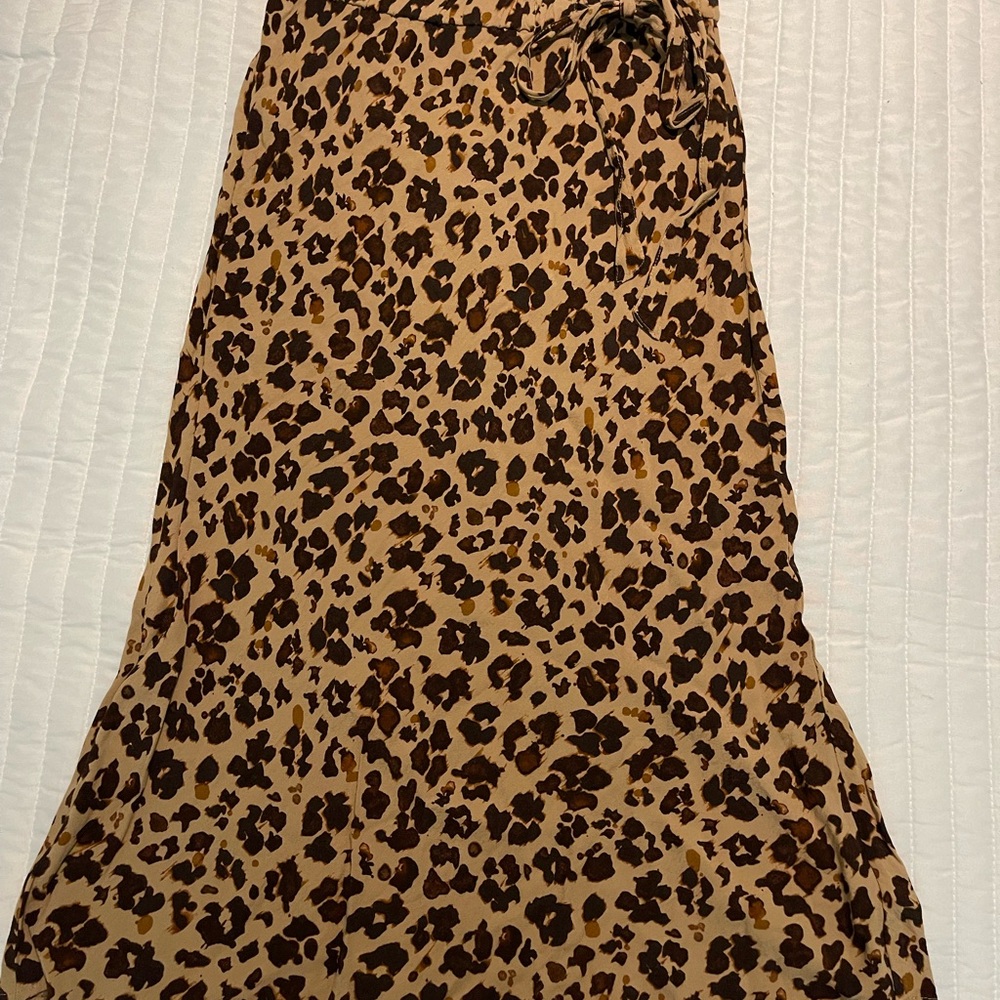 GAP Tan Cream Midi A-line Skirt Tie Front